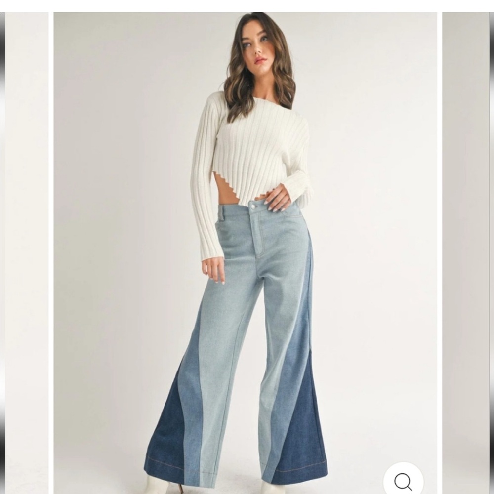NWOT Colorblock Flare Jeans - Picture 2 of 8